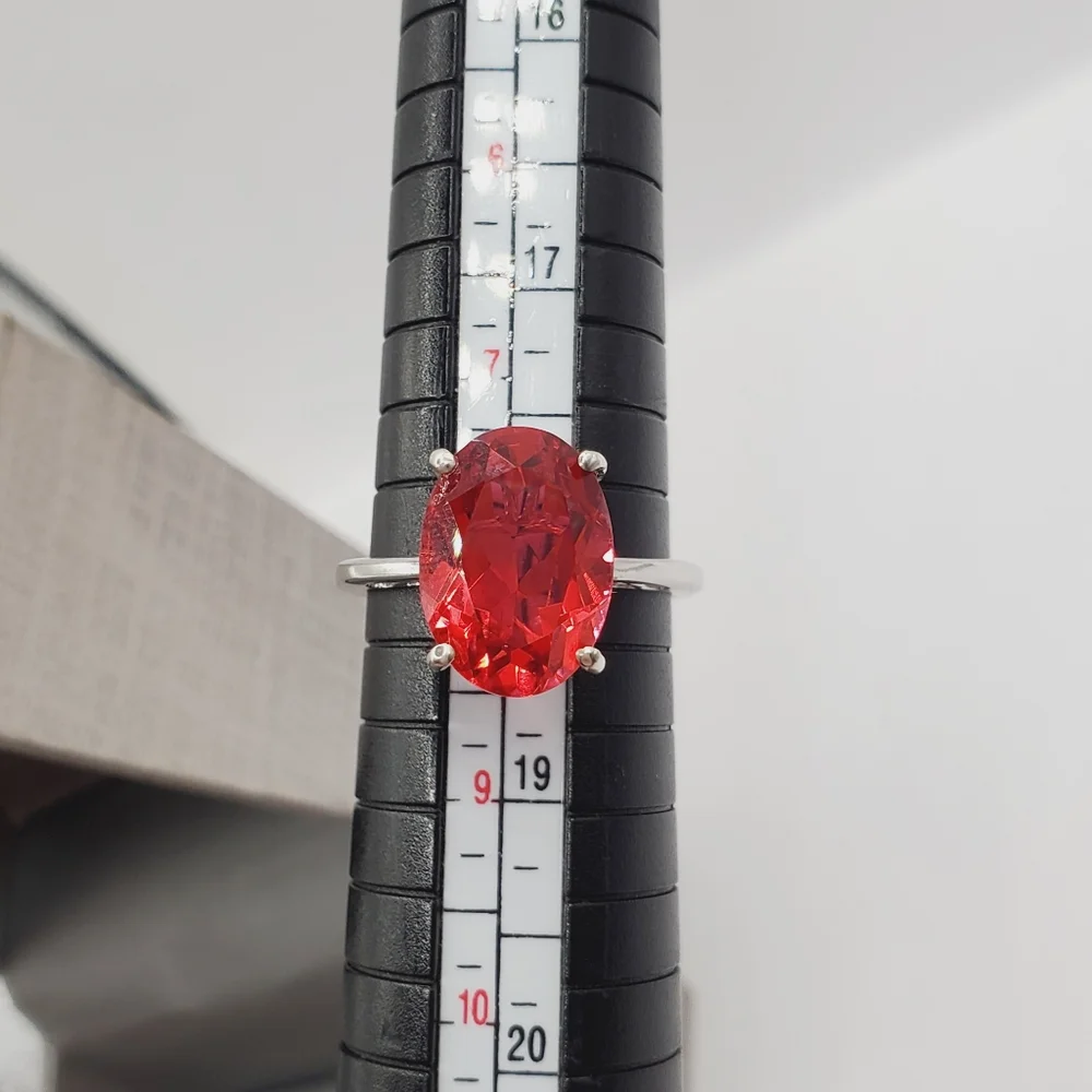 Genuine 6 Carat Red Quartz 925 Sterling Silver Solitaire Statement Ring